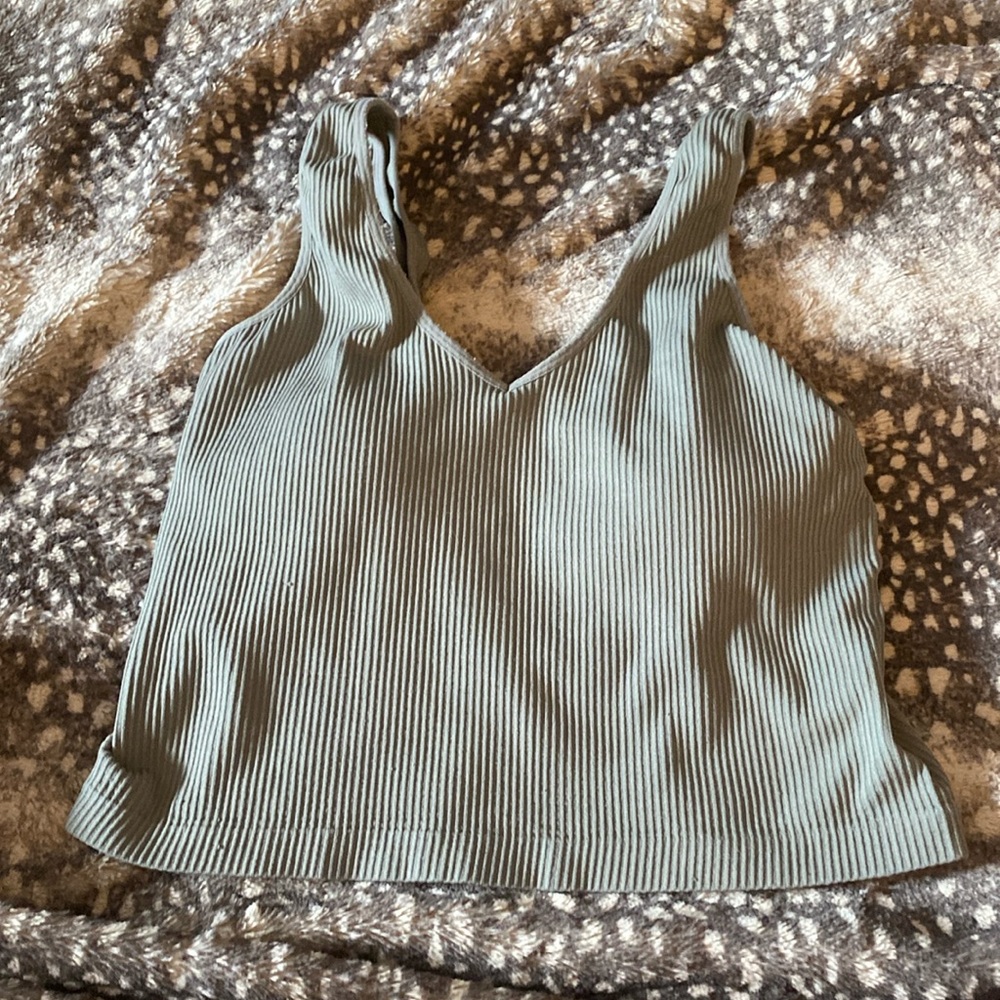 Streetwear crop top with a built in bra. Size Large clolour olive green!